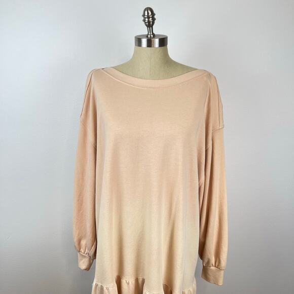 Free People Sweatshirt Dress Sunny Side Tiered Ruffle Ombre Blush Ivory (Sz XL) - Picture 5 of 12